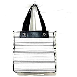 Burberry-Striped Canvas Handbag-Brown