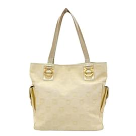 Salvatore Ferragamo-Gancini Canvas Tote Bag AU-21 5763-White