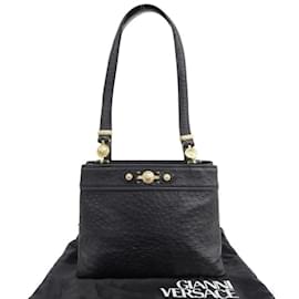 Versace-Sunburst Logo Leather Shoulder Bag-Black