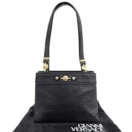 Versace-Bolsa de ombro de couro com logotipo Sunburst em muito bom estado-Preto