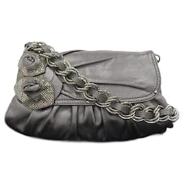 Versace-Umhängetasche aus Leder mit Blumenkette-Grau