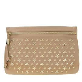 Jimmy Choo-Star Studded Leather Clutch-Brown