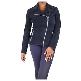 The row Marineblaue Wildleder-Bikerjacke – Größe UK 16 Blau