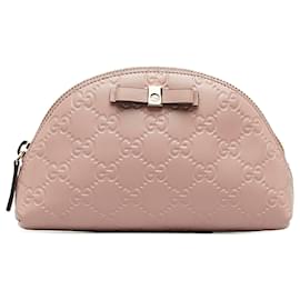 Gucci-Gucci Pink Guccissima Bow Pouch-Pink