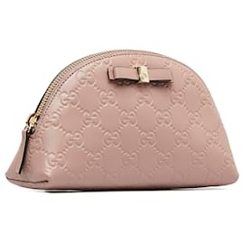 Gucci-Gucci Pink Guccissima Bow Pouch-Pink