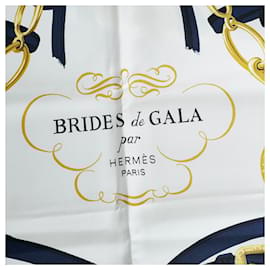 Hermès-Foulard Hermes Bleu Brides de Gala en soie-Blanc,Bleu