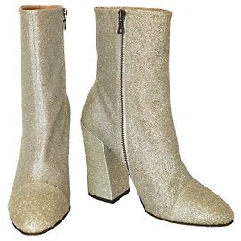 Dries Van Noten Silber glitzernde Stiefel mit hohem Blockabsatz, Wadenstiefeletten 39 Silber