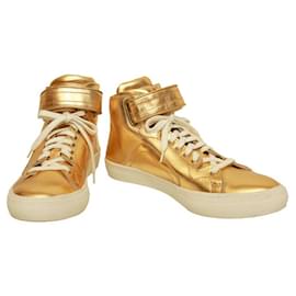Pierre Hardy-Pierre Hardy  Gold Leather Sneakers High Top Lace Up Strap Trainers Shoes 40-Golden