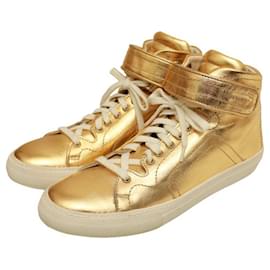 Pierre Hardy-Pierre Hardy  Gold Leather Sneakers High Top Lace Up Strap Trainers Shoes 40-Golden