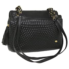 Bally-BALLY Quilted Shoulder Bag Leather Black Auth fm2844-Black