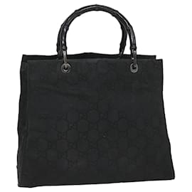 Gucci-GUCCI GG Canvas Bamboo Hand Bag Black 002 1010 3754 auth 57797-Black