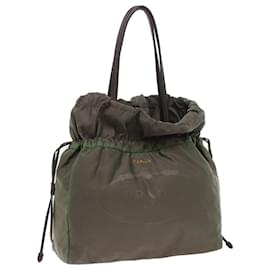 Prada-PRADA purse Tote Bag Nylon Leather Khaki Auth 58074-Khaki