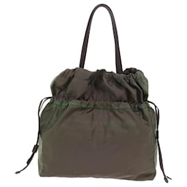Prada-PRADA purse Tote Bag Nylon Leather Khaki Auth 58074-Khaki