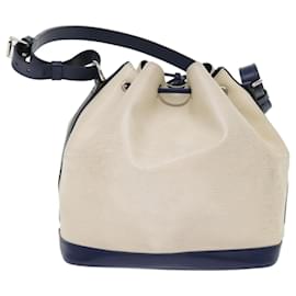 Louis Vuitton-LOUIS VUITTON Epi Petit Noe Bicolor Shoulder Bag White Navy M40881 LV Auth 57735-White,Navy blue