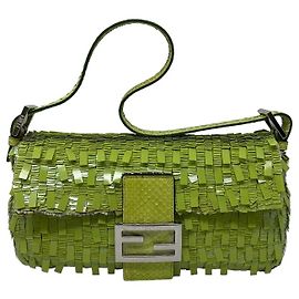 Sac Fendi Baguette en cuir de python et paillettes Vert clair Vert clair