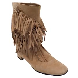 Botas Roger Vivier de ante con flecos en color canela Camello
