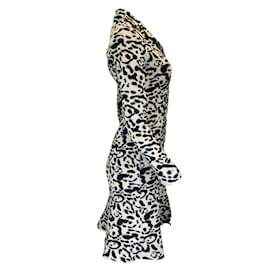Christian Dior-Christian Dior Weiß / Marineblauer Mantel mit Reißverschluss vorne und Animal-Print-Mehrfarben