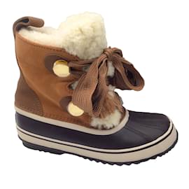 Chloé-Chloe x Sorel Tan / brown / Ivory Shearling Lined Suede Leather Lace-Up Winter Boots-Multiple colors