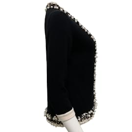 Chanel-Offener Chanel-Cardigan aus schwarzem Kaschmir mit Perlen-Schwarz