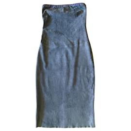 Stouls-machine washable strech suede denim blue midi strapless dress T. S-Blue