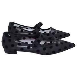 Manolo Blahnik Campari Polka-Dot Mesh Flats aus schwarzem Nylon Schwarz