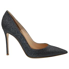 Gianvito Rossi-Gianvito Rossi Gianvito 105 Glitter Pumps in Blue Grey Leather-Blue