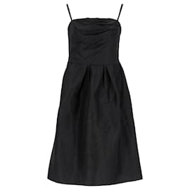Dolce & Gabbana-Dolce & Gabbana Sleeveless Ruched Evening Dress in Black Linen-Black
