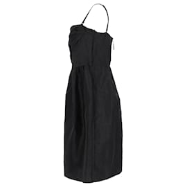 Dolce & Gabbana-Dolce & Gabbana Sleeveless Ruched Evening Dress in Black Linen-Black