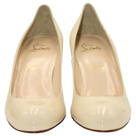Christian Louboutin-Christian Louboutin Simple 70 Pumps in Cream Patent Calf Leather-White,Cream