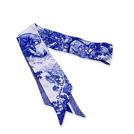Christian Dior Sciarpa Twilly Toile De Jouy Sauvage in seta blu bianca Blu