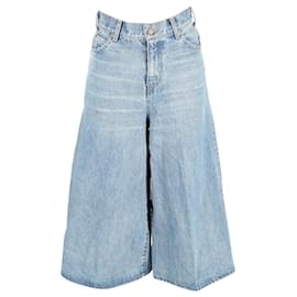 Céline-Celine Culottes de cintura alta em jeans azul-Azul