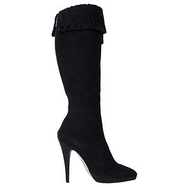 Rene Caovilla Fold-Over High Heel Boots in Black Lace Black