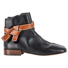 Stivaletti bicolore Loewe Gate impunturati in pelle nera e marrone Nero
