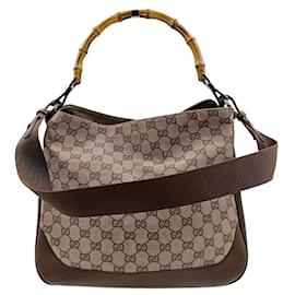 Gucci-Gucci Bamboo shoulder bag in monogram canvas and leather-Brown