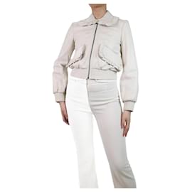 Fendi-White ruffle cropped jacket - size UK 8-White