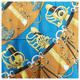 Hermès-Bufanda de seda Hermes Blue Cliquetis-Azul