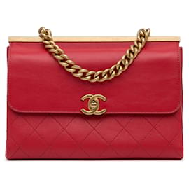 Chanel-Bolsa pequena Chanel vermelha Coco Luxe com aba-Vermelho