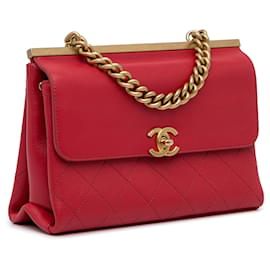 Chanel-Bolsa pequena Chanel vermelha Coco Luxe com aba-Vermelho