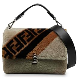 Fendi-Fendi Brown Shearling Macro Zucca 1974 KAN I.-Braun,Beige