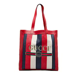 Gucci-Dreifarbige Tragetasche aus Canvas und Leder mit Logo 523781-Rot