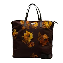 Prada-Tessuto Stampato Sonnenblumen-Einkaufstasche-Braun