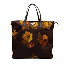 Prada-Tessuto Stampato Sunflower Tote Bag-Brown