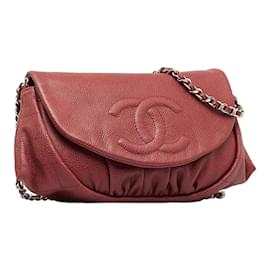 Chanel-CC Caviar Half Moon Flap Crossbody Bag-Red