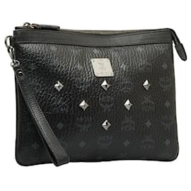 MCM-MCM Visetos Studded Zipped Clutch Bag Canvas Clutch Bag in Good condition-Black