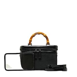 Gucci-Canvas & Leather Bamboo Vanity Bag 013 2122-Black
