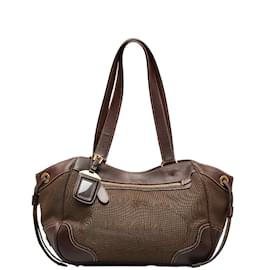 Prada-Prada Canapa & Leather Logo Shoulder Bag Canvas Shoulder Bag in Good condition-Brown