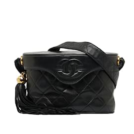 Chanel-CC Tassel Quilted Leather Vanity Crossbody Bag-Black