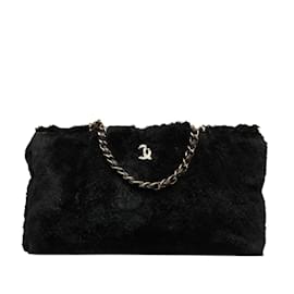 Chanel-Schultertasche mit CC-Pelzkette-Schwarz