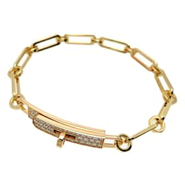 Hermès-18k Gold Diamond Kelly Chain Bracelet-Golden