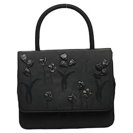 Prada-Prada Embroidered Flower Tessuto Handbag Canvas Handbag in Good condition-Black